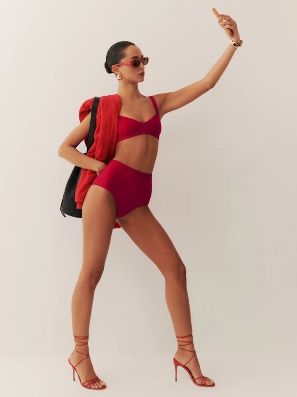 Reformation Soleil Bikini Top + Azure Bikini Bottom Set | Lipstick Red | Size S
